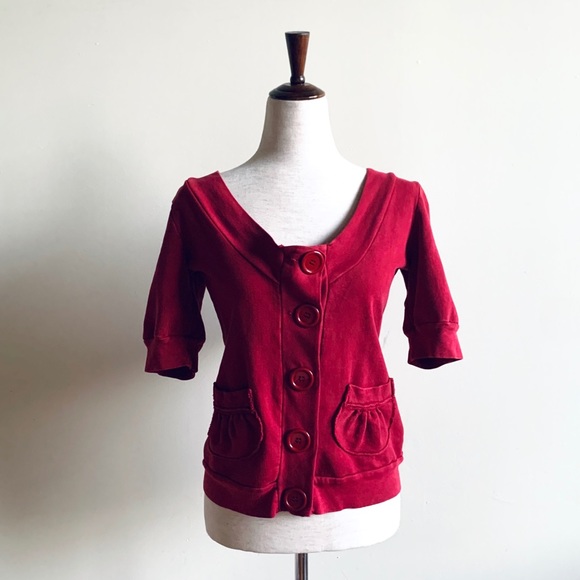 Red hooded sweatshirt Retro cardigan style - Picture 4 of 11